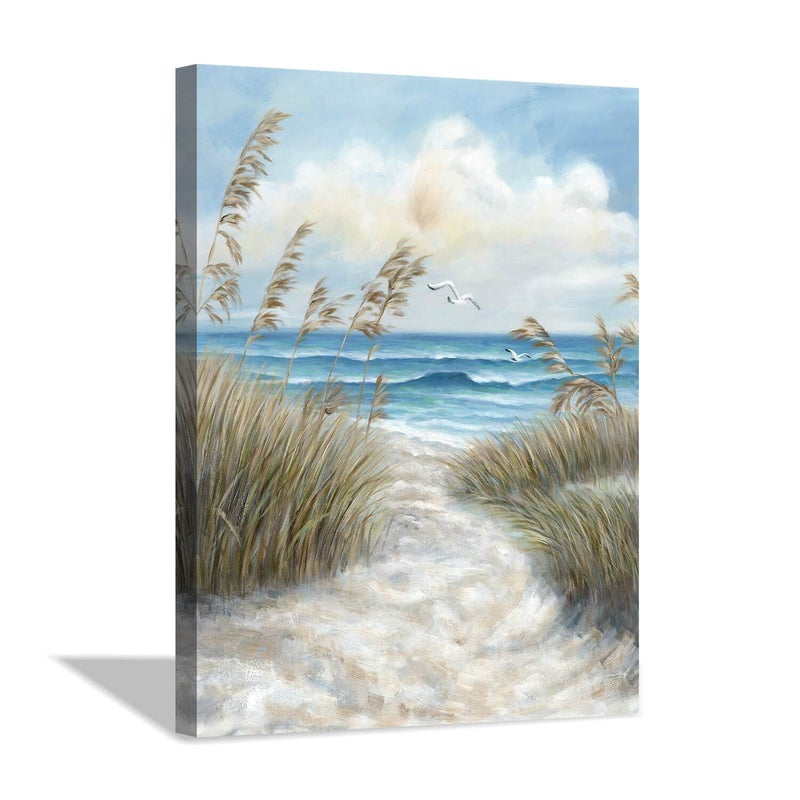 Hardy Gallery Abstract Beach Picture Wall Art: Sandy Path to Ocean with Sea Grass Artwork Painting for Bedroom (16'' x 12'' x 1 Panel) - Image 1
